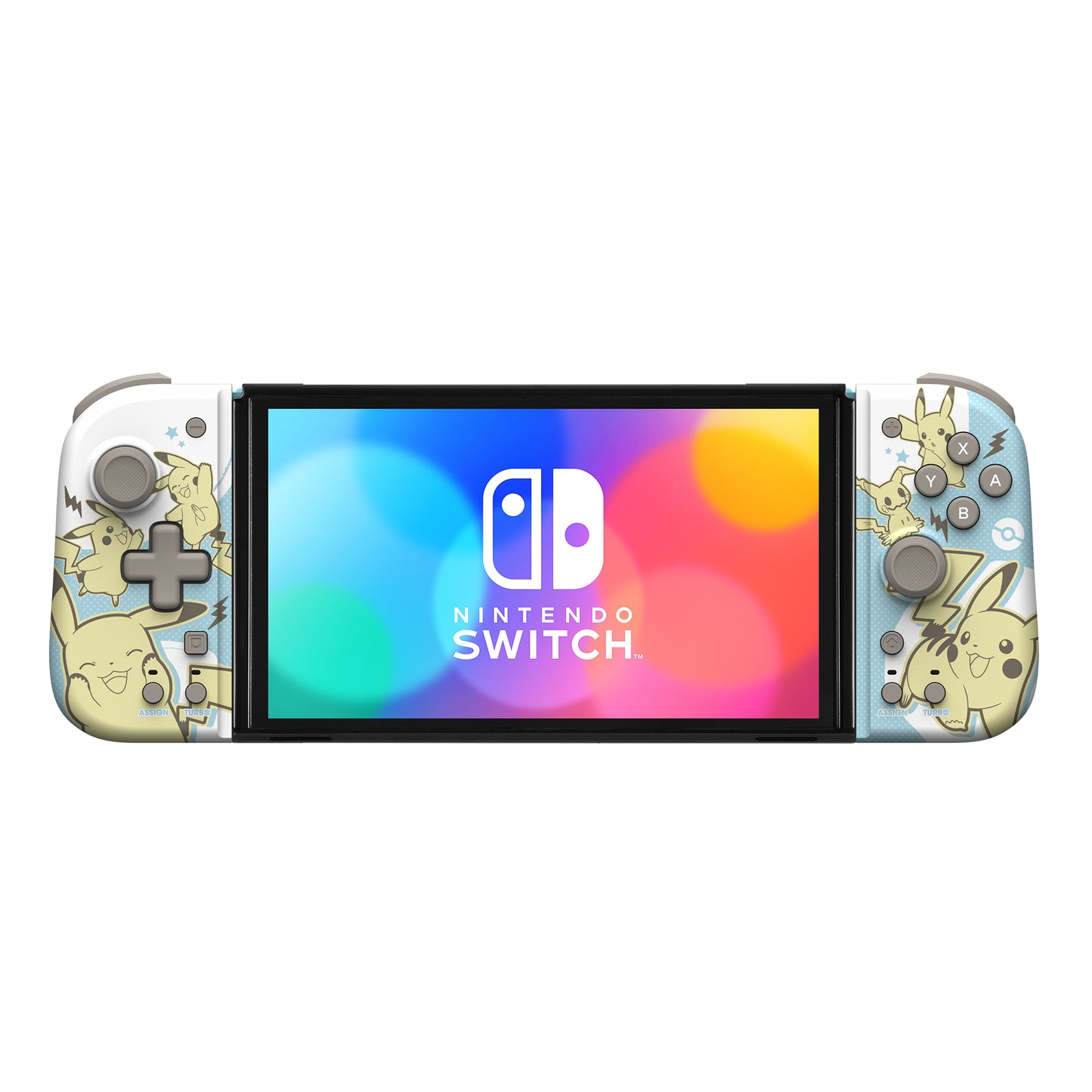Hori split pad compact pikachu & mimikyu | nintendo switch in oled | ergonomski oprijem turbo zadnja gumba | igralni plošček 1 Hori split pad compact pikachu mimikyu za nintendo switch sprednji pogled